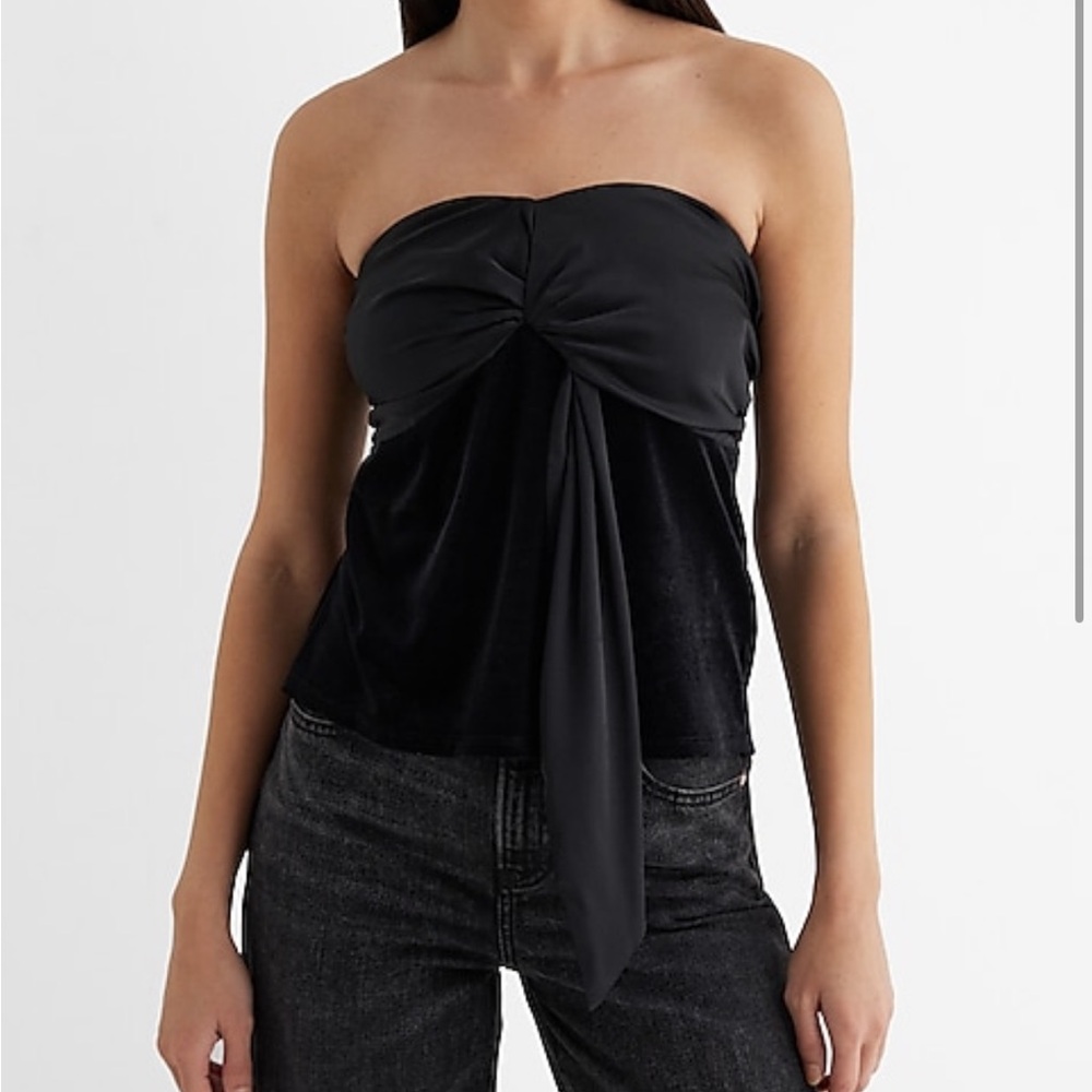 Satin velvet bow tube top